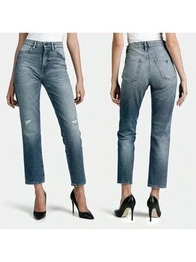 Guess It Girl Straight Leg Cigarette Jeans Button Fly Raw Step Hem Blue Size 25